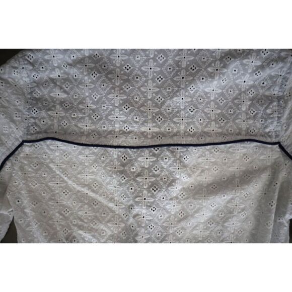 Free People Women Sz S White/Navy Trim Embroidered Eyelet Full Zip Track Jacket - Picture 5 of 9